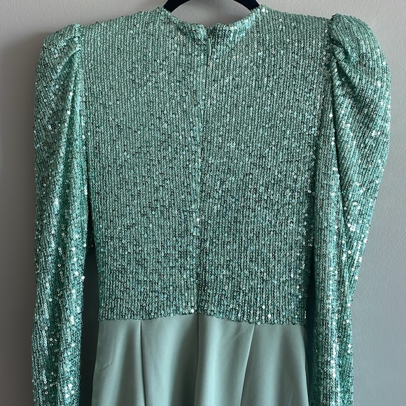 Lavish Alice Sequin Feather Embellished Belted Bodycon Dress in Sage - Picture 7 of 9